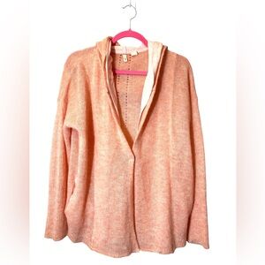 Anthropologie Moth Peachy Pink  Alpaca Wool Blend Snap Hoodie Size M Cozy Lounge
